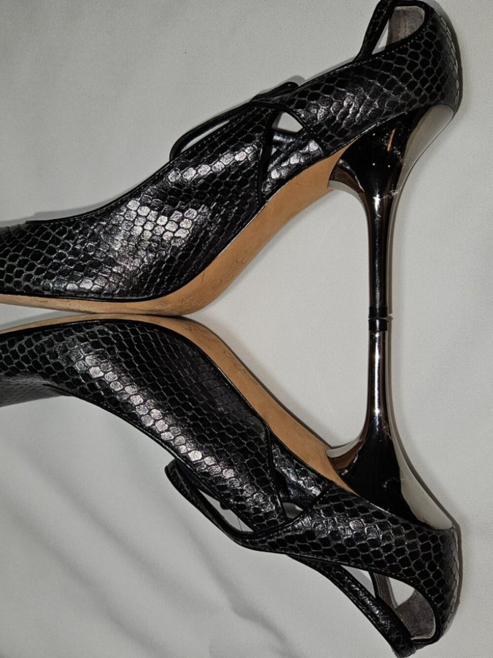 Via Spiga Black Snakeskin Heels Size 7.5M